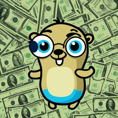 Go Blue Gopher with dollars in his eyes.