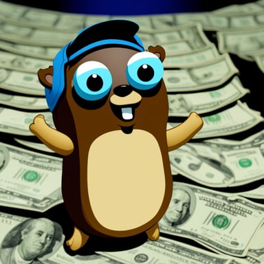 Go Blue Gopher with dollars in his eyes.