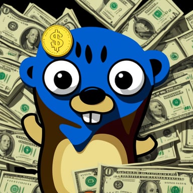 Go Blue Gopher with dollars in his eyes.
