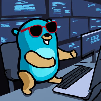 Go Blue Gopher as an echelon person from cybersecurity.