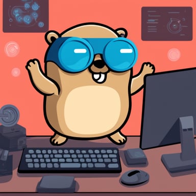 Cybersecurity go blue gopher with strong hands and steel eyes