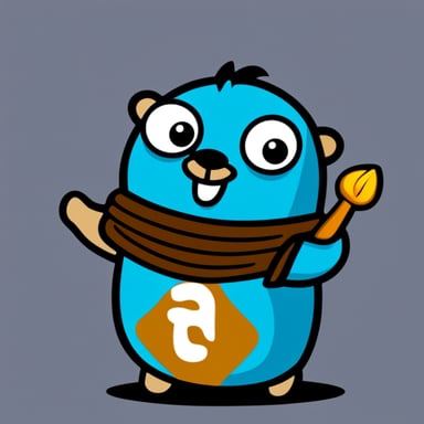 Happy Go Blue Gopher with the word Avito in its hands.