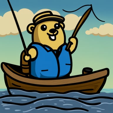 Happy Go Blue Gopher fisherman