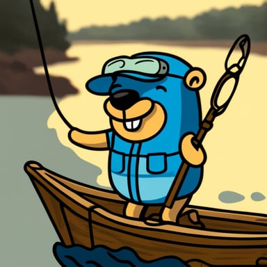 Happy Go Blue Gopher fisherman