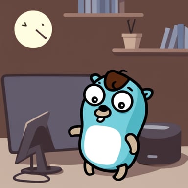 Go blue gopher as a tired character.