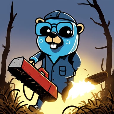 Go Blue Gopher with a chainsaw in a Friday the 13th style.