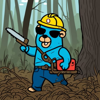 Go Blue Gopher with a chainsaw in a Friday the 13th style.