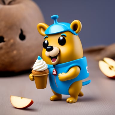 Go Blue Gopher soaked in apple juice, eating ice cream on the rocket.