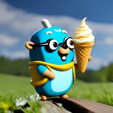 Go Blue Gopher soaked in apple juice, eating ice cream on the rocket.