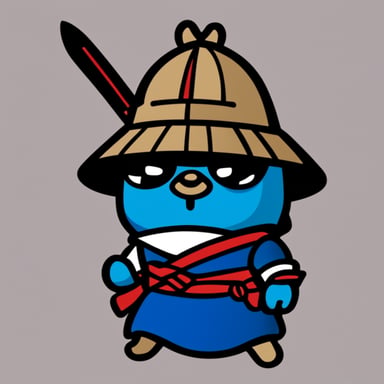 Go Blue Gopher as a samurai in royal colors.