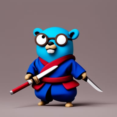 Go Blue Gopher as a samurai in royal colors.