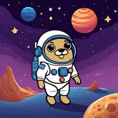 Go Blue Gopher as astronaut in space explores new planets and stars, boldly going where no gopher has gone before.