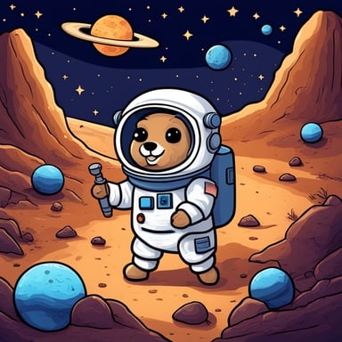 Go Blue Gopher as astronaut in space explores new planets and stars, boldly going where no gopher has gone before.