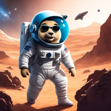 Go Blue Gopher as astronaut in space explores new planets and stars, boldly going where no gopher has gone before.
