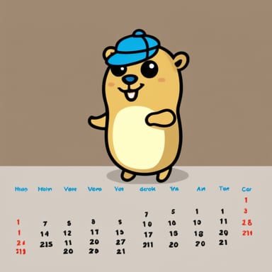 Go Blue Gopher is a happy gopher that uses a calendar for his work.