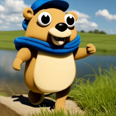 In crocs and curly, Go Blue Gopher struts confidently.