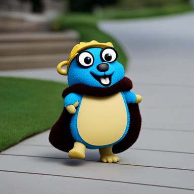 In crocs and curly, Go Blue Gopher struts confidently.