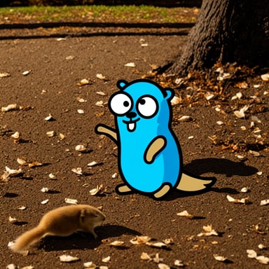 Go Blue Gopher, a really tired 35-year-old poor gopher, sitting in front of a dead squirrel.