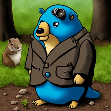 Go Blue Gopher, a really tired 35-year-old poor gopher, sitting in front of a dead squirrel.