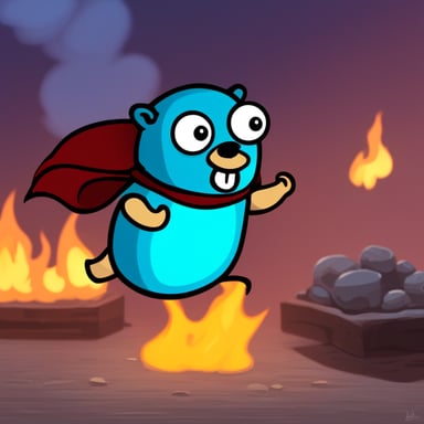 Go Blue Gopher running to the fire