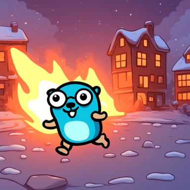 Go Blue Gopher running to the fire
