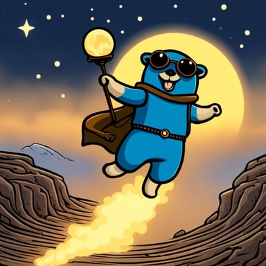 Go Blue Gopher flying to the moon.