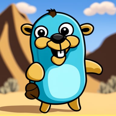 Go Blue Gopher as desert camel smiles.