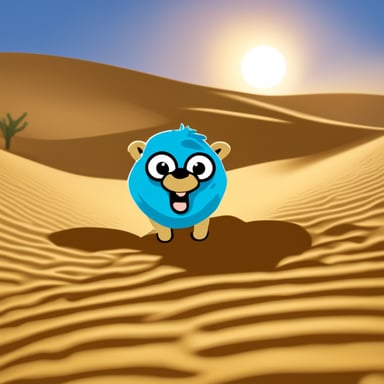 Go Blue Gopher as desert camel smiles.