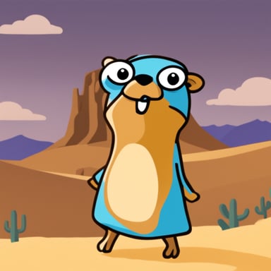 Go Blue Gopher as desert camel smiles.
