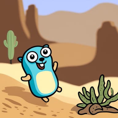 Go Blue Gopher smiling in the desert.
