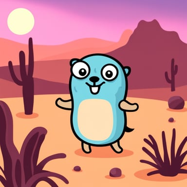 Go Blue Gopher smiling in the desert.