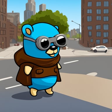 Sigma gopher around infrastructure becomes Go Blue Gopher around infrastructure.