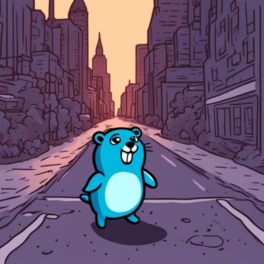 Sigma gopher around infrastructure becomes Go Blue Gopher around infrastructure.