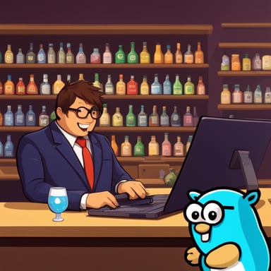 Go Blue Gopher drinks energetic drink and writes code for crypto exchanges.