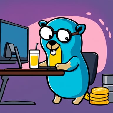 Go Blue Gopher drinks energetic drink and writes code for crypto exchanges.