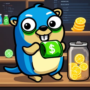 Go Blue Gopher drinks energetic drink and writes code for crypto exchanges.