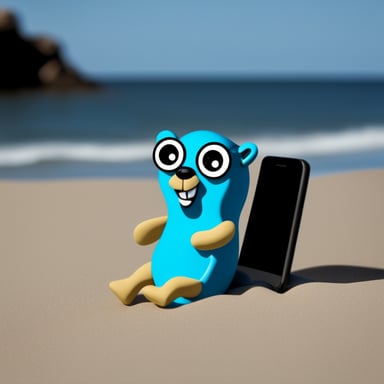 The go blue gopher is relaxing on the beach.