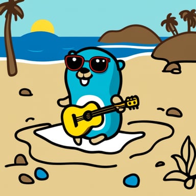 The go blue gopher is relaxing on the beach.