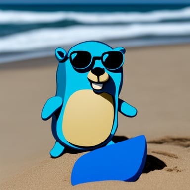 The go blue gopher is relaxing on the beach.