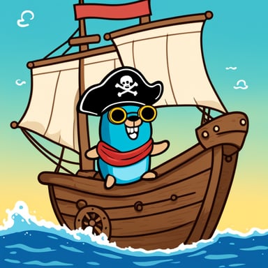 Go Blue Gopher on a pirate ship, navigating the high seas and embarking on thrilling adventures.