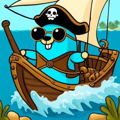 Go Blue Gopher on a pirate ship, navigating the high seas and embarking on thrilling adventures.