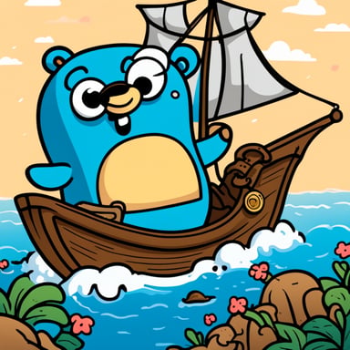 Go Blue Gopher on a pirate ship, navigating the high seas and embarking on thrilling adventures.
