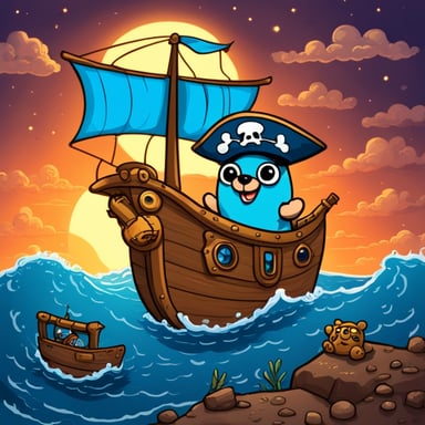 Go Blue Gopher on a pirate ship, navigating the high seas and embarking on thrilling adventures.