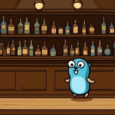 Go blue gopher sits in a bar.