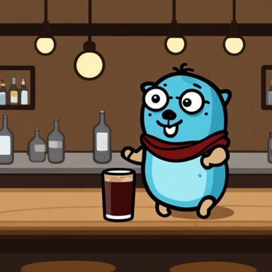 Go blue gopher sits in a bar.