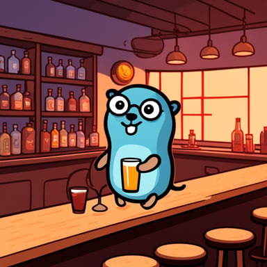 Go blue gopher sits in a bar.