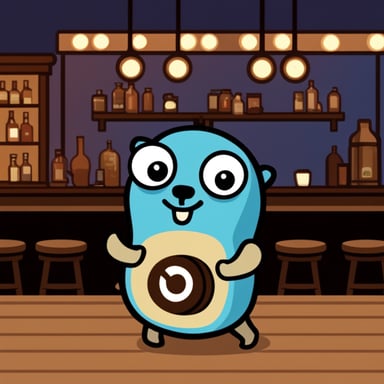 Go Blue Gopher sits in a bar.