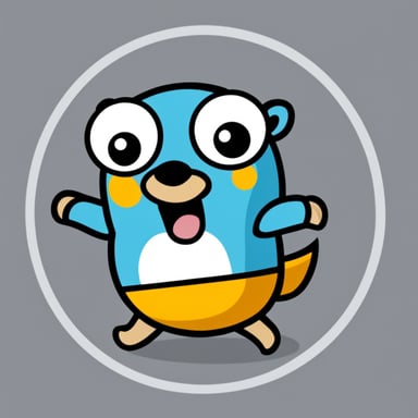 Go Blue Gopher running in circles and says, Panic!