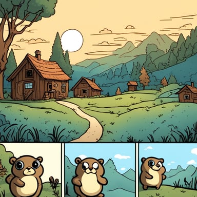 8 comics frames about Go Blue Gopher in a village.