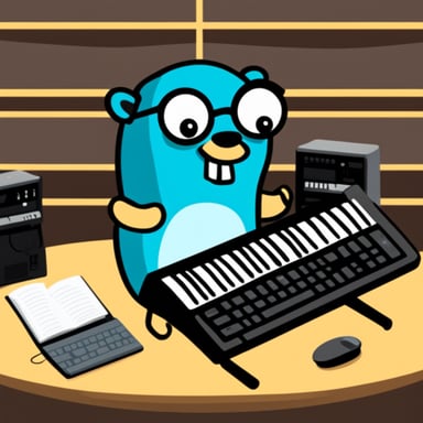 Go Blue Gopher with bananas and keyboards.